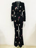 High Street Designer Suit Set Women's Elegant Floral Printed Single Button Blazer Flare Pants Suit 2pcs