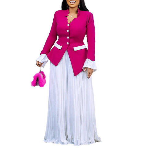 2 Piece African Clothes for Women Spring Autumn Elegant African Long Sleeve V-neck Top Long Pant Matching Sets Outfits
