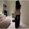 Leopard Print Women Winter Coat Faux Fur Coat Lapel Waist Tightened Jacket Single Breasted Long Sleeve Coat Daily Wear