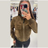 Women's Cropped Bomber Jacket Stand Collar Zipper Patch Pocket Rib Trim Long Sleeve Short Coat Vintage Autumn Casual Outfit