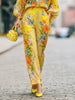 Yellow Print Women 2 Piece Outfit Set Casual Long Sleeve Turndown Collar Single-breasted Shirts Straight Trousers Sets