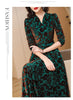 Spring Autumn Gold Velvet Long Sleeve Dress For Women High Grade Green Plush Jacquard Long Dress Female Elegant Dresses 4XL