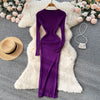Winter Women Knit Maxi Dress O Neck Autumn Long Sleeve Slim Solid Harajuku Ladies Pencil Sweater Long Dresses