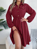Autumn Winter Dresses for Women Casual Solid Color Button Tie Up Long Sleeved Shirt Dress Blue Green Black Red Woman Clothing