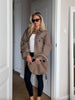 Plaid Cropped Trench Coat Women Chic Lapel Double Breasted Belted Waist Tie Long Sleeve Jacket Fall Windbreaker Outerwear