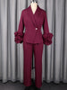 Women Two Piece Suit Notched Lapel Ruffle Flare Long Sleeve Blazer High Waist Straight Leg Pants Office Business Church Autumn