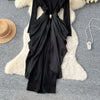 Long Dress Women Sexy Dresses Mock Neck Vestidos Y2k Streetwear Full Sleeve Tight Waist Elegant Splice Party Night Work