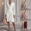 Women Dresses Spring autumn V-neck waist-cinching solid-color long-sleeve knee length dress clothing vestidoes