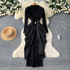 Long Dress Women Sexy Dresses Mock Neck Vestidos Y2k Streetwear Full Sleeve Tight Waist Elegant Splice Party Night Work