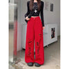 Women Red Ripped Jeans Baggy Vintage Aesthetic Streetwear Cowboy Pants Harajuku Oversize Denim Trousers Y2k 2000s Clothes