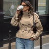 Women's Trench Coat Khaki Short Stand Collar Double Breasted Long Sleeve Jacket 2026Spring Autumn Lady Casual Street Outwear