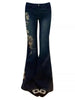 American Vintage High Street Rose Embroidered Flare Jeans for Women, Spandex for Stretch, Slim Fit & Loose Wide Leg Design
