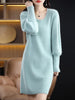 Autumn Winter 100% Mink Cashmere Knit Long Skirt Women Scoop Neck Knee-length Dress Casual Warm Jumper Cashmere Base Shirt Top