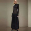 Lace Dress Women's Round Neck Hollow Out Slim Long Sleeve Retractoin Waist Big Swing Dresses 7AB8070