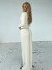 Women's Clothing Cardigan Slim Long Sleeve Low Waist Long Pants Sweater Solid Color Two Piece Outfits Woman Simple Style Casual
