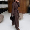 Spring Office Lady Elegant Brown Women Suit Casual Sashes Oversized Shrug Blazer Chic Zipper Long Pant