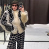 Street Faux Fur Panelled Women Short Coat Elegant O-neck Single Breasted Full Sleeve Female Outwear Winter Lady Jacket