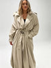 Women Chic Trench Coat Waist Belt Lantern Sleeves Draping Pleat Long Oversize Outerwear Autumn Winter Elegant Mantel Outfit