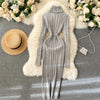 Autumn Winter Twist Women's Wrap Knitted Dresses Long Sleeve Sheath Knitwear Office Bodycon Dress Female