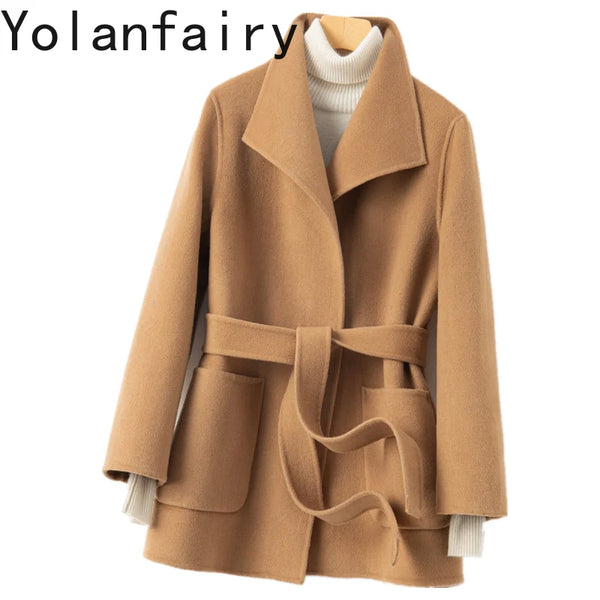 Winter Double-sided Woolen Coat Women's Short Hepburn 100% Wool Coat for Women Elegant Clothes Chaqueta Feminine F
