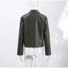Women Lapel Collar Single Button Croc Embossed Leather Jacket Long Sleeve Drop Shoulder Patch Pocket Loose Retro Short Street