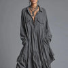 Spring Turn-down Collar Button Shirt Dresses Woman Retro Solid Loose Pleated Party Dress Long Sleeve Pocket Boho Maxi Dress