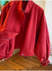 Women's Red Stand Collar Jacket, Casual Loose Fit Zip Up Outerwear with Drawstring Cuffs, Short Thin Coat for Autumn Spring