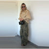 Printed Curved Wide Leg Denim Jeans High Waist Seam Detail Casual Women All-match Long Pants Autumn Chic Outfits