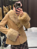 Faux Collar Suede Jacket Women Lapel Full Sleeve Plush Cuff Casual Short Jackets Lady Daily Commute Street Outwear