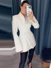 Elegant Solid Blazer Skirt Set Women Long Sleeve Button V-neck Blazer Lace See Through Long Skirts Spring Party Lady Suit