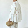 Spot-Floral Printed 3pcs Sets for Women Strap Corset Lapel Blazer Jacket Straight Pants Lady Set Vacation Outfits Suits