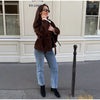 Brown Suede Belt Short Trench Coat Women High Funnel Collar Epaulet Raglan Sleeve Waist Tie Coats Vintage Autumn Commuter Jacket