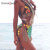 Shiny Sequins Dots Two Piece Set Low Cut Backless Sleeveless Rave Crop Tops Tassel Mini Skirt Sexy Beach Festival Outfits 2022