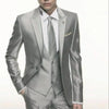 Silver Grey Satin wedding Men Suit  Formal Skinny Stylish Male Blazer Party Custom Tuxedo 3 Piece Vestidos mens suits