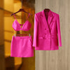 Smooth Satin Fabric Fusicha 3PCS Blazer Suit  Elegant Street Mini Skirt Women Quality Clothing