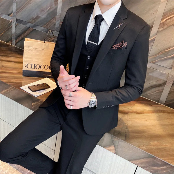Suit Suit Men's Three-piece  Korean Version Slim Business Casual Small Suit Jacket Groom's Wedding Dress Men Suit