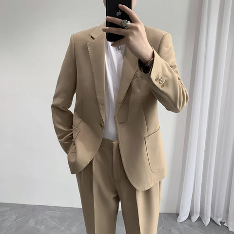 Suits (jacket+pant) Men Korean Streetwear  Slim Suits Blazer Elastic Waist Pant Male Business Casual Suits Jacket Pant