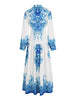 Summer Floral Print Loose Shirt Dress Turn-down Collar Long Sleeve Single Button Long Dress Spring Office Lady Women Clothing