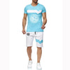 Summer Men's Suit  Casual Sportswear Suit Ural Motorcycles Printed Short Sleeve Cotton T-shirt + Shorts 2-piece Set