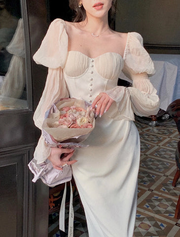 Summer Vintage Women 2023 Elegant Puff Sleeve Midi Corset Maxi Dresses Evening Prom Female Party Lady Clothes Vestdios