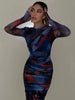 TRAF   Woman 2 Pieces Sets  Tulle Printed Blouse Slim Tops + High Waist A-Line Long Skirt Autumn Elegant Casual Sets