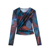 TRAF   Woman 2 Pieces Sets  Tulle Printed Blouse Slim Tops + High Waist A-Line Long Skirt Autumn Elegant Casual Sets