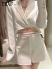TRAF  2Pcs Women Blazer Suit  Long Sleeve Bandage Coats+Zipper Shorts Sets Causal Short Jacket High Waist Outwear