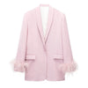 TRAF Black Feather Blazer Women Button  Woman Blazer  Casual Elegant Womens Jackets Long Sleeve Women's Winter Coats
