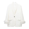 TRAF Black Feather Blazer Women Button  Woman Blazer  Casual Elegant Womens Jackets Long Sleeve Women's Winter Coats