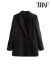 TRAF Women Chic Office Lady Double Breasted Blazer Vintage Coat  Notched Collar Long Sleeve Ladies Outerwear Stylish Tops
