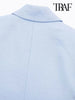 TRAF Women  Cropped Linen Blazer Coat Vintage Long Sleeve Front Button Female Outerwear Chic Tops