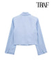 TRAF Women  Cropped Linen Blazer Coat Vintage Long Sleeve Front Button Female Outerwear Chic Tops