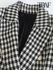 TRAF Women  Double Breasted Houndstooth Blazer Coat Vintage Long Sleeve Flap Pockets Female Outerwear Chic Vestes