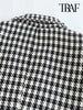 TRAF Women  Double Breasted Houndstooth Blazer Coat Vintage Long Sleeve Flap Pockets Female Outerwear Chic Vestes